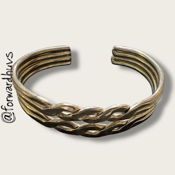Sterling Silver Braided Cuff Bracelet – 925 – Mexico – 3-Band Artisan Design - Picture 4 of 7
